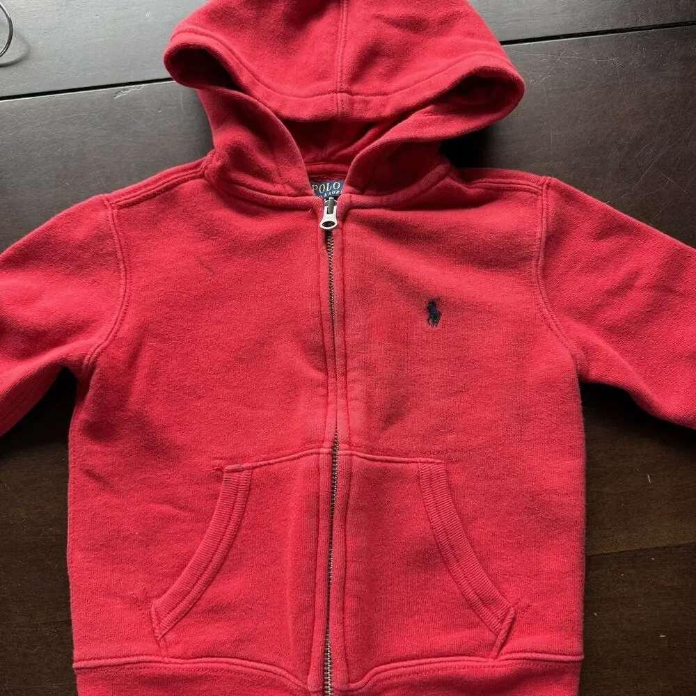 Baby Ralph Lauren Red Full-Zip Hoodie with Black Pony Logo 3T/4T (no Size Tag).